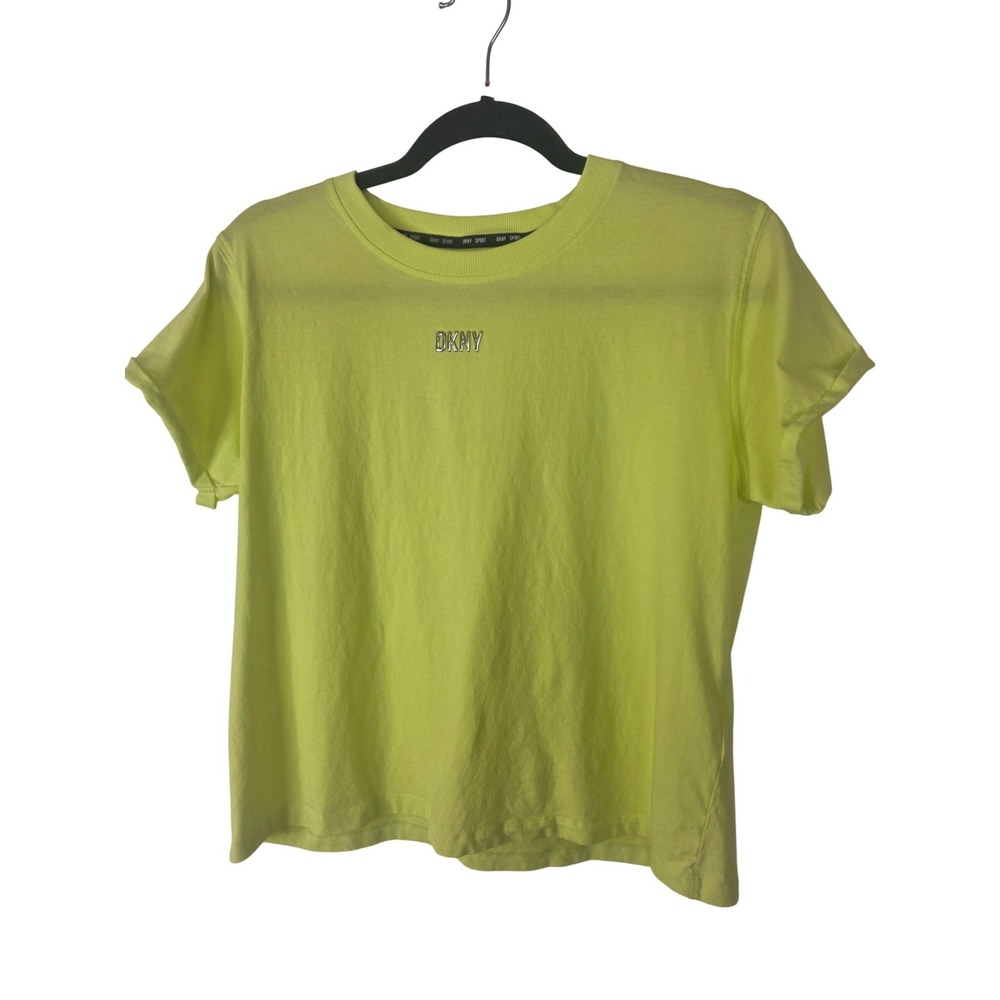 DKNY Sport Womens Neon Yellow Lime Short Sleeve Logo T-Shirt Size S
